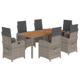 vidaXL 7-tlg. Garten-Essgruppe mit Kissen Grau Poly Rattan