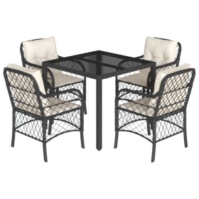 vidaXL 5-tlg. Garten-Essgruppe mit Kissen Schwarz Poly Rattan