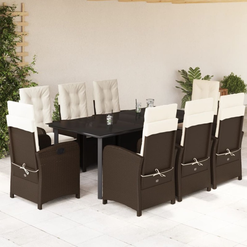 vidaXL 9-tlg. Garten-Essgruppe mit Kissen Braun Poly Rattan vidaXL 9-tlg. Garten-Essgruppe mit Kissen Braun Poly Rattan