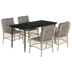 vidaXL 5-tlg. Garten-Essgruppe mit Kissen Beigemischung Poly Rattan