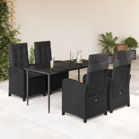 vidaXL 5-tlg. Garten-Essgruppe mit Kissen Schwarz Poly Rattan