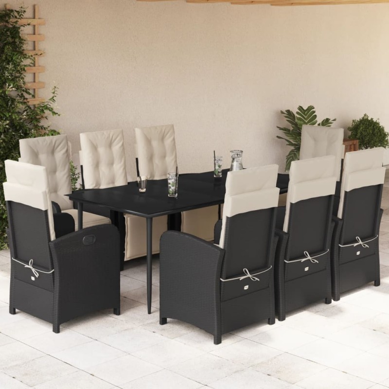 vidaXL 9-tlg. Garten-Essgruppe mit Kissen Schwarz Poly Rattan vidaXL 9-tlg. Garten-Essgruppe mit Kissen Schwarz Poly Rattan