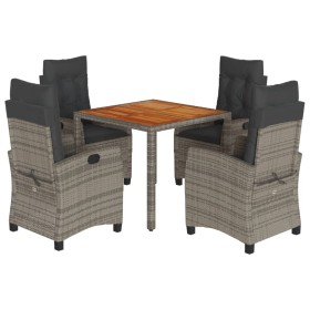 vidaXL 5-tlg. Garten-Essgruppe mit Kissen Grau Poly Rattan