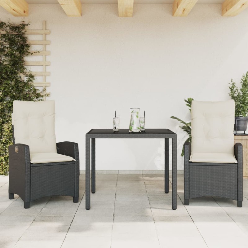 vidaXL 3-tlg. Garten-Essgruppe mit Kissen Schwarz Poly Rattan vidaXL 3-tlg. Garten-Essgruppe mit Kissen Schwarz Poly Rattan