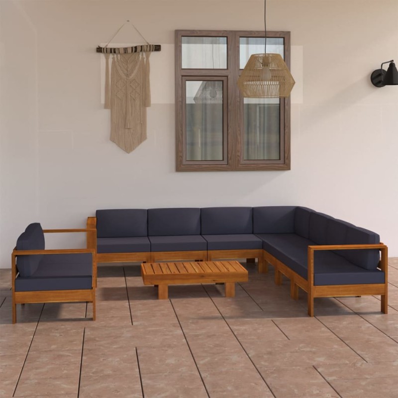 9-tlg. Garten-Lounge-Set mit Dunkelgrauen Auflagen Akazienholz 9-tlg. Garten-Lounge-Set mit Dunkelgrauen Auflagen Akazienholz