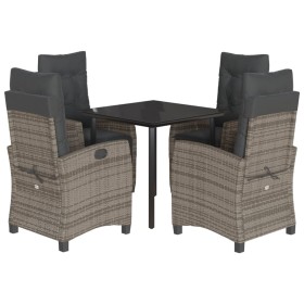 vidaXL 5-tlg. Garten-Essgruppe mit Kissen Grau Poly Rattan