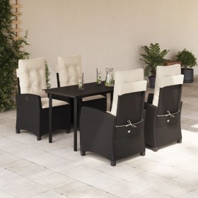 vidaXL 5-tlg. Garten-Essgruppe mit Kissen Schwarz Poly Rattan