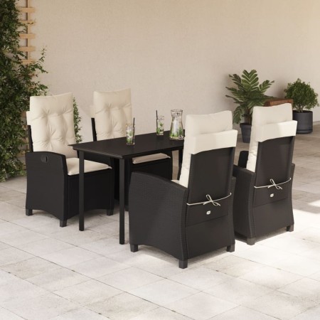 vidaXL 5-tlg. Garten-Essgruppe mit Kissen Schwarz Poly Rattan