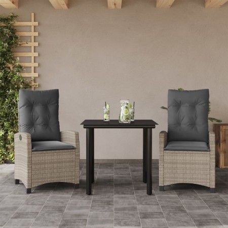 vidaXL 3-tlg. Garten-Essgruppe mit Kissen Hellgrau Poly Rattan