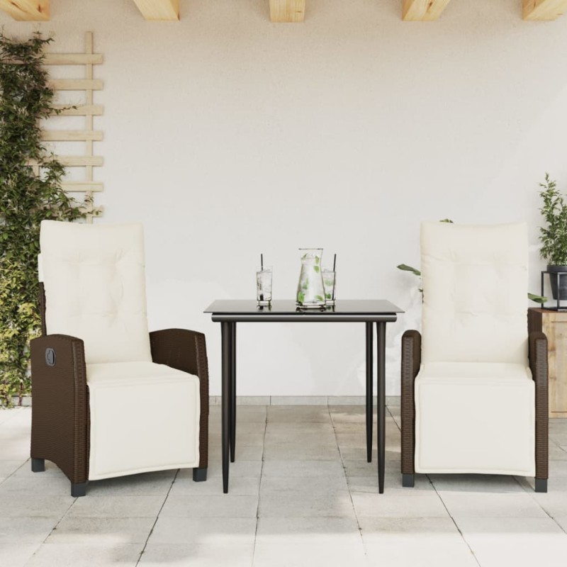 vidaXL 3-tlg. Garten-Essgruppe mit Kissen Braun Poly Rattan vidaXL 3-tlg. Garten-Essgruppe mit Kissen Braun Poly Rattan