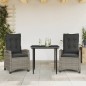 vidaXL 3-tlg. Garten-Essgruppe mit Kissen Grau Poly Rattan vidaXL 3-tlg. Garten-Essgruppe mit Kissen Grau Poly Rattan