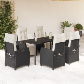 vidaXL 7-tlg. Garten-Essgruppe mit Kissen Schwarz Poly Rattan