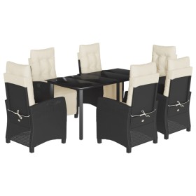 vidaXL 7-tlg. Garten-Essgruppe mit Kissen Schwarz Poly Rattan