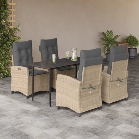 vidaXL 5-tlg. Garten-Essgruppe mit Kissen Beigemischung Poly Rattan