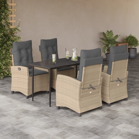 vidaXL 5-tlg. Garten-Essgruppe mit Kissen Beigemischung Poly Rattan