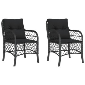 vidaXL Gartenstühle mit Kissen 2 Stk. Schwarz Poly Rattan