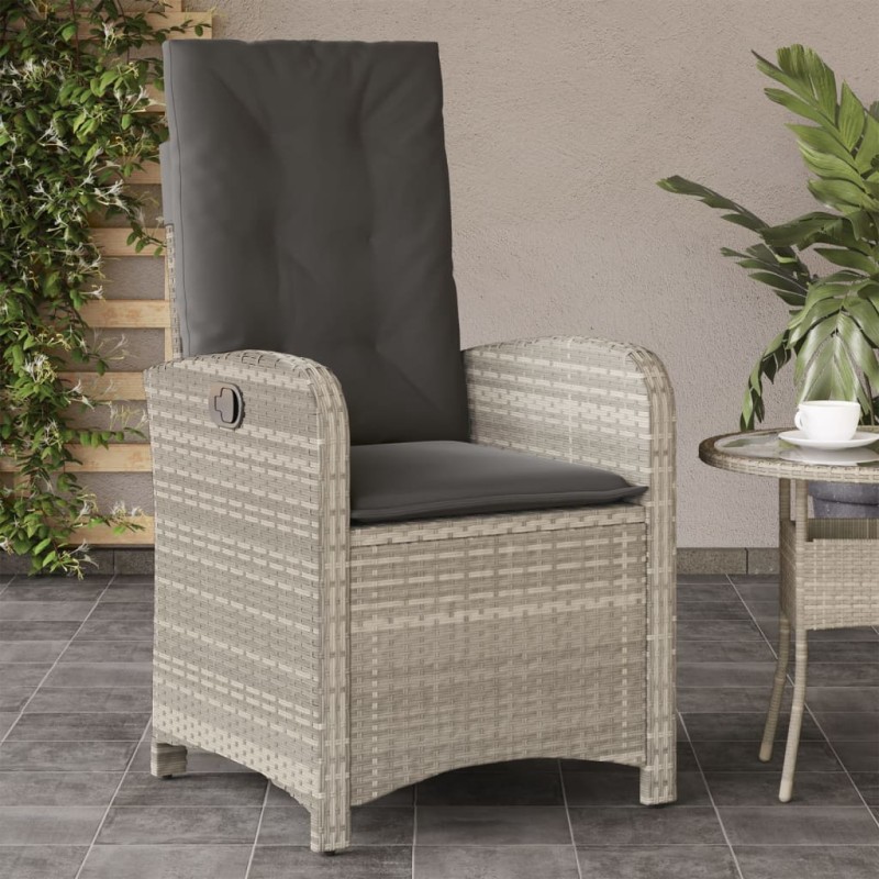 vidaXL Gartensessel mit Kissen Verstellbar Hellgrau Poly Rattan vidaXL Gartensessel mit Kissen Verstellbar Hellgrau Poly Rattan