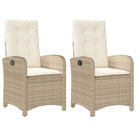 vidaXL Gartensessel mit Kissen 2 Stk. Verstellbar Beige Poly Rattan