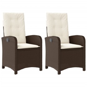 vidaXL Gartensessel mit Kissen 2 Stk. Verstellbar Braun Poly Rattan