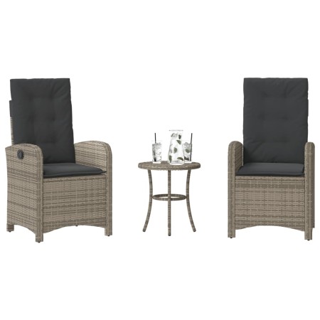 vidaXL 3-tlg. Bistro-Set mit Kissen Grau Poly Rattan