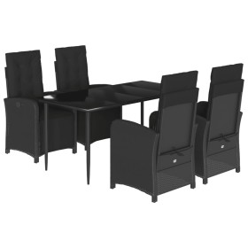 vidaXL 5-tlg. Garten-Essgruppe mit Kissen Schwarz Poly Rattan