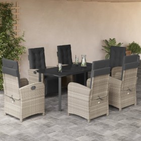 vidaXL 7-tlg. Garten-Essgruppe mit Kissen Hellgrau Poly Rattan