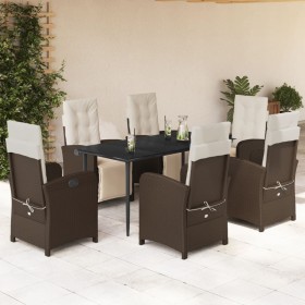vidaXL 7-tlg. Garten-Essgruppe mit Kissen Braun Poly Rattan