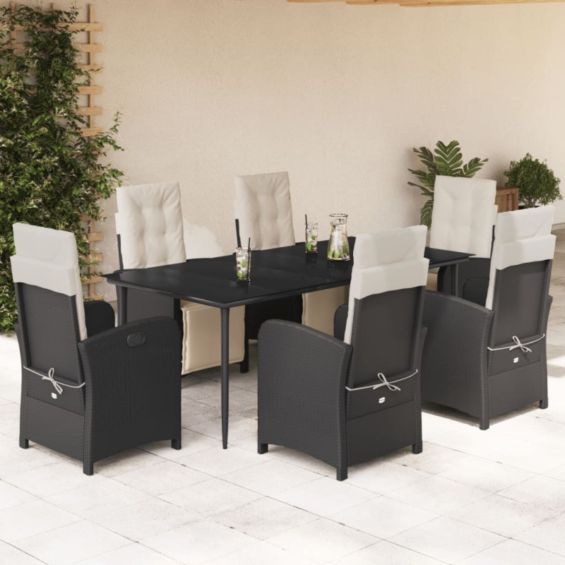 vidaXL 7-tlg. Garten-Essgruppe mit Kissen Schwarz Poly Rattan vidaXL 7-tlg. Garten-Essgruppe mit Kissen Schwarz Poly Rattan
