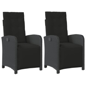 vidaXL Gartensessel mit Fußteil 2 Stk. Verstellbar Schwarz Poly Rattan