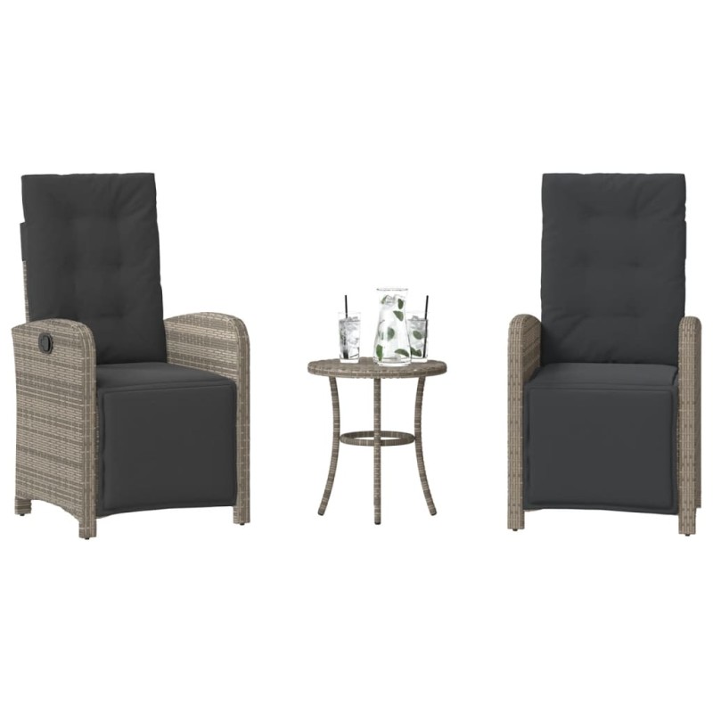 vidaXL 3-tlg. Bistro-Set mit Kissen Grau Poly Rattan vidaXL 3-tlg. Bistro-Set mit Kissen Grau Poly Rattan