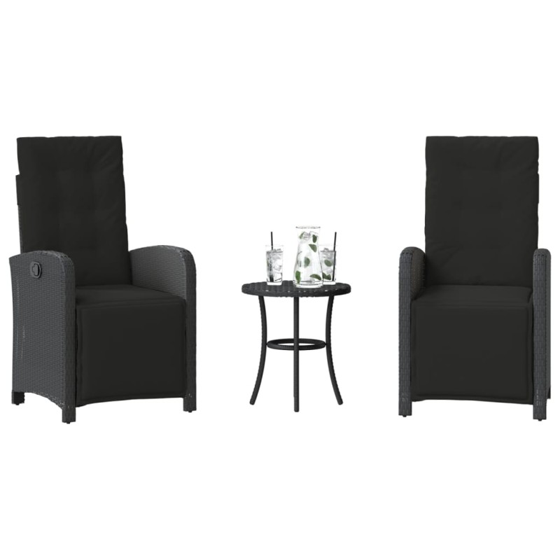 vidaXL 3-tlg. Bistro-Set mit Kissen Schwarz Poly Rattan vidaXL 3-tlg. Bistro-Set mit Kissen Schwarz Poly Rattan