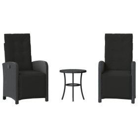 vidaXL 3-tlg. Bistro-Set mit Kissen Schwarz Poly Rattan