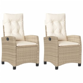 vidaXL Gartensessel mit Kissen 2 Stk. Verstellbar Beige Poly Rattan
