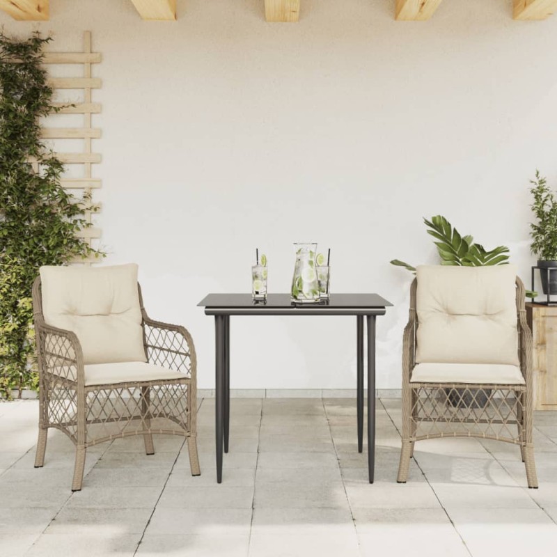 vidaXL 3-tlg. Bistro-Set mit Kissen Beige Poly Rattan vidaXL 3-tlg. Bistro-Set mit Kissen Beige Poly Rattan