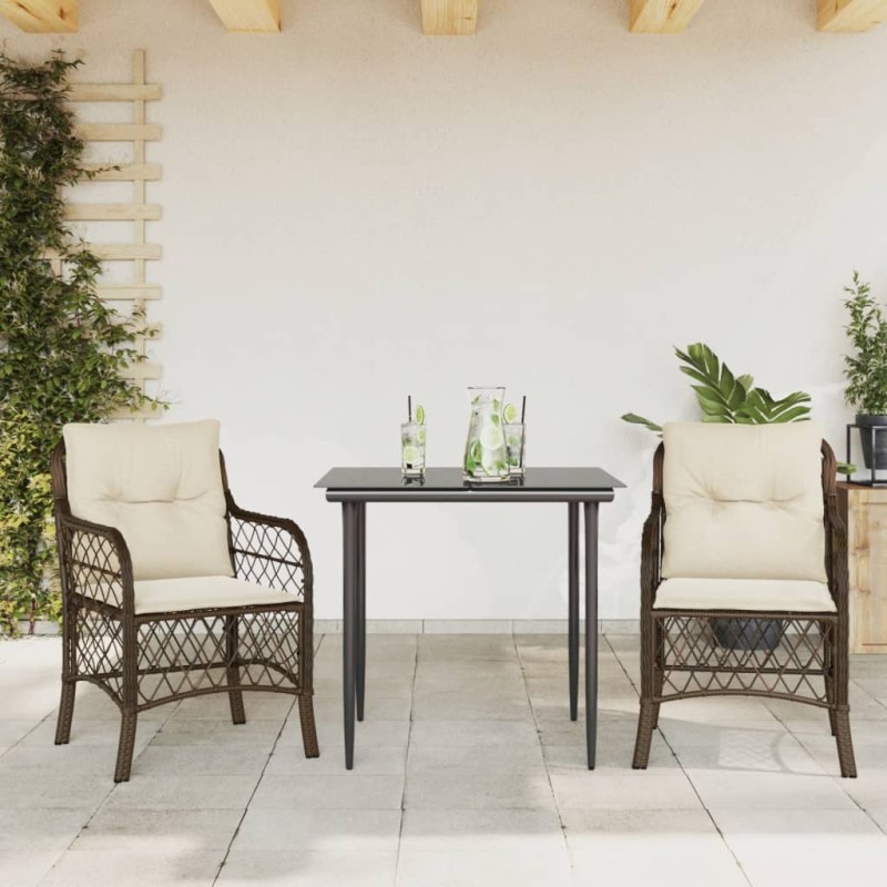 vidaXL 3-tlg. Bistro-Set mit Kissen Braun Poly Rattan vidaXL 3-tlg. Bistro-Set mit Kissen Braun Poly Rattan