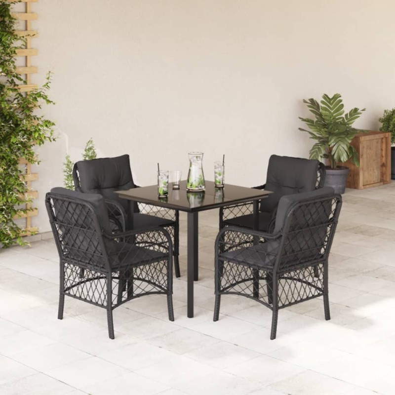 vidaXL 5-tlg. Garten-Essgruppe mit Kissen Schwarz Poly Rattan vidaXL 5-tlg. Garten-Essgruppe mit Kissen Schwarz Poly Rattan