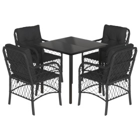 vidaXL 5-tlg. Garten-Essgruppe mit Kissen Schwarz Poly Rattan