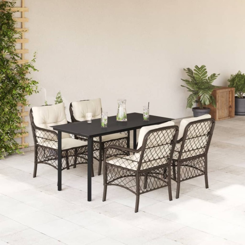 vidaXL 5-tlg. Garten-Essgruppe mit Kissen Braun Poly Rattan vidaXL 5-tlg. Garten-Essgruppe mit Kissen Braun Poly Rattan