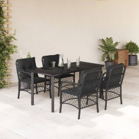 vidaXL 5-tlg. Garten-Essgruppe mit Kissen Schwarz Poly Rattan