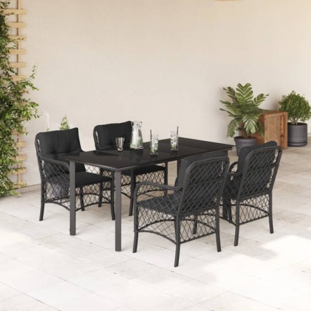 vidaXL 5-tlg. Garten-Essgruppe mit Kissen Schwarz Poly Rattan
