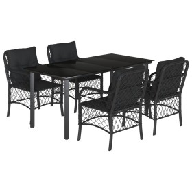 vidaXL 5-tlg. Garten-Essgruppe mit Kissen Schwarz Poly Rattan