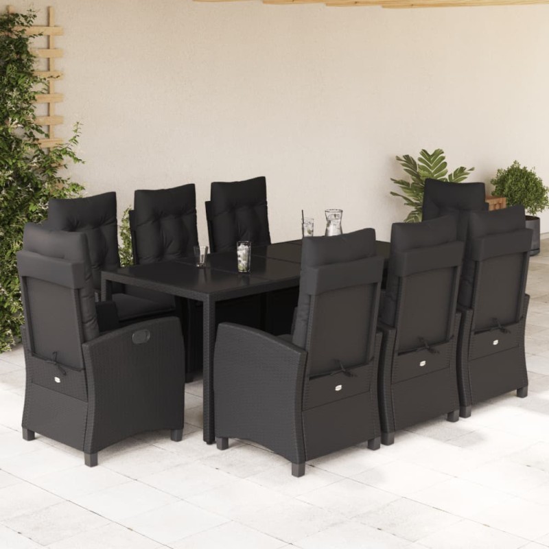 vidaXL 9-tlg. Garten-Essgruppe mit Kissen Schwarz Poly Rattan vidaXL 9-tlg. Garten-Essgruppe mit Kissen Schwarz Poly Rattan