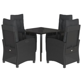 vidaXL 5-tlg. Garten-Essgruppe mit Kissen Schwarz Poly Rattan