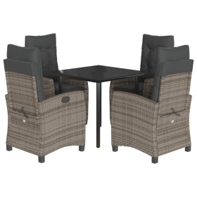 vidaXL 5-tlg. Garten-Essgruppe mit Kissen Grau Poly Rattan