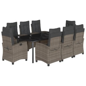 vidaXL 9-tlg. Garten-Essgruppe mit Kissen Grau Poly Rattan