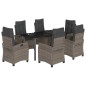vidaXL 7-tlg. Garten-Essgruppe mit Kissen Grau Poly Rattan
