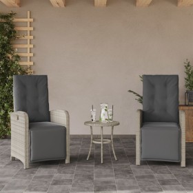 vidaXL Gartensessel mit Fußteil 2Stk. Verstellbar Hellgrau Poly Rattan