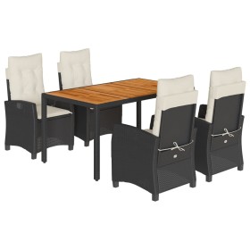 vidaXL 5-tlg. Garten-Essgruppe mit Kissen Schwarz Poly Rattan
