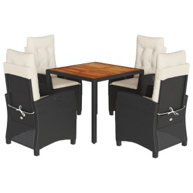 vidaXL 5-tlg. Garten-Essgruppe mit Kissen Schwarz Poly Rattan