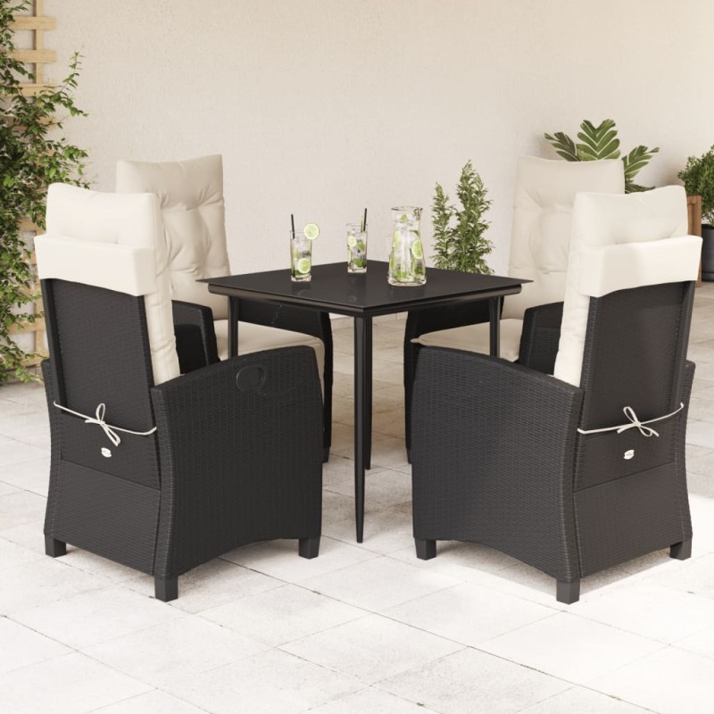 vidaXL 5-tlg. Garten-Essgruppe mit Kissen Schwarz Poly Rattan vidaXL 5-tlg. Garten-Essgruppe mit Kissen Schwarz Poly Rattan